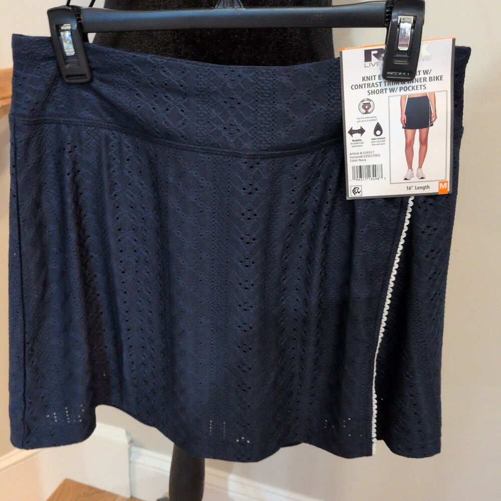 RBX Athletic Skort Navy Blue M Pull On Pockets Inner Bike Shorts Golf Tennis